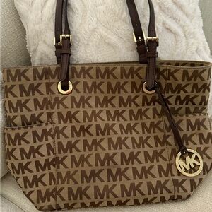Michael Kors Brown Signature Tote with Gold Hardware